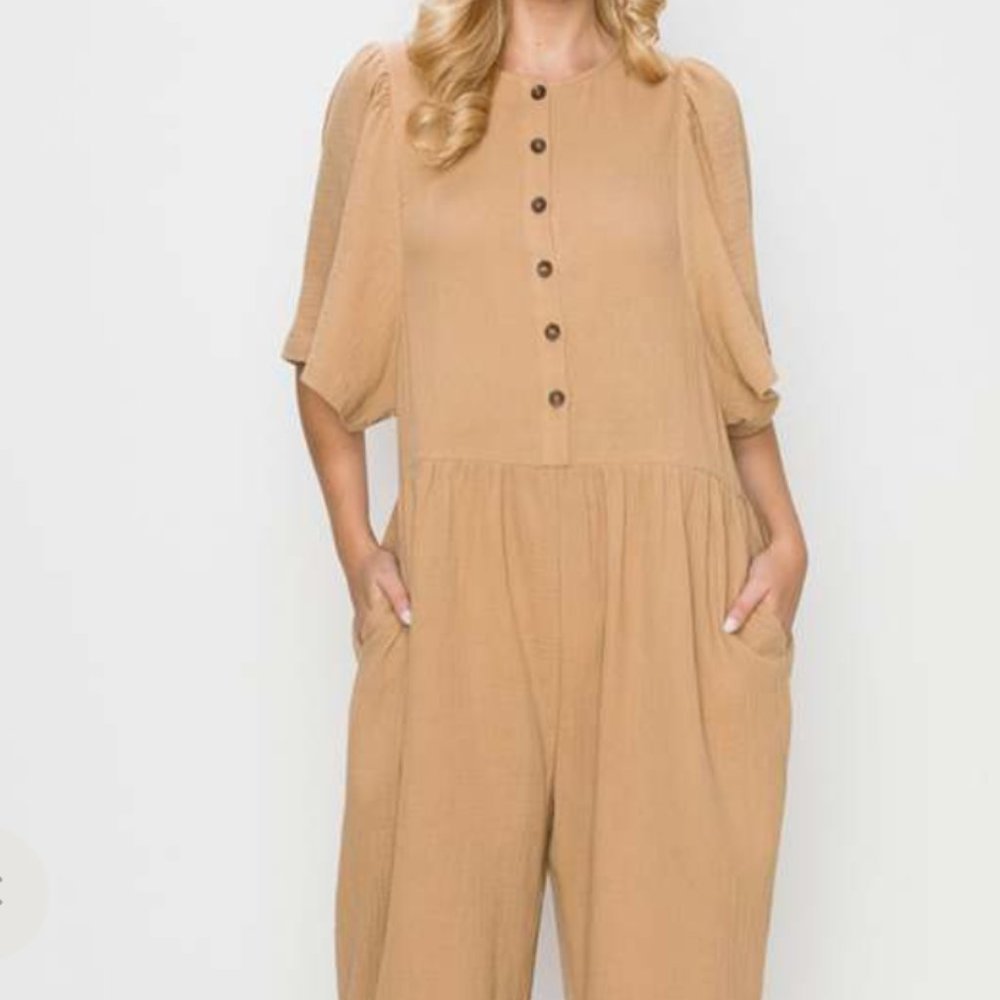 A MENTE Button-down volume sleeve jumpsuit sz M Brand New